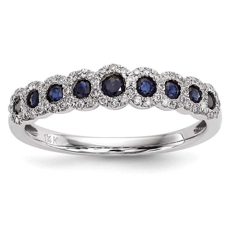 14K Weißgold Ring mit Diamanten und Saphiren, poliert