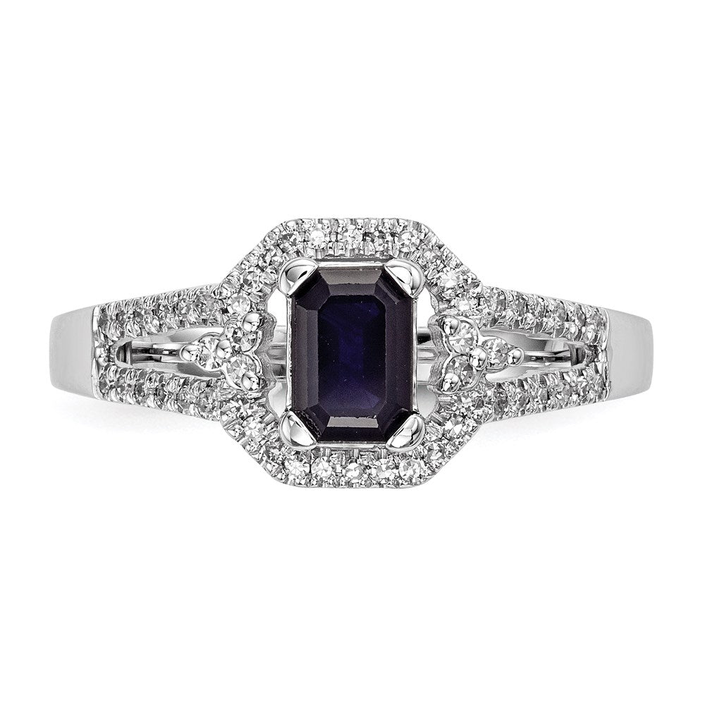 14K Weißgold Echt Diamant & Saphir Ring