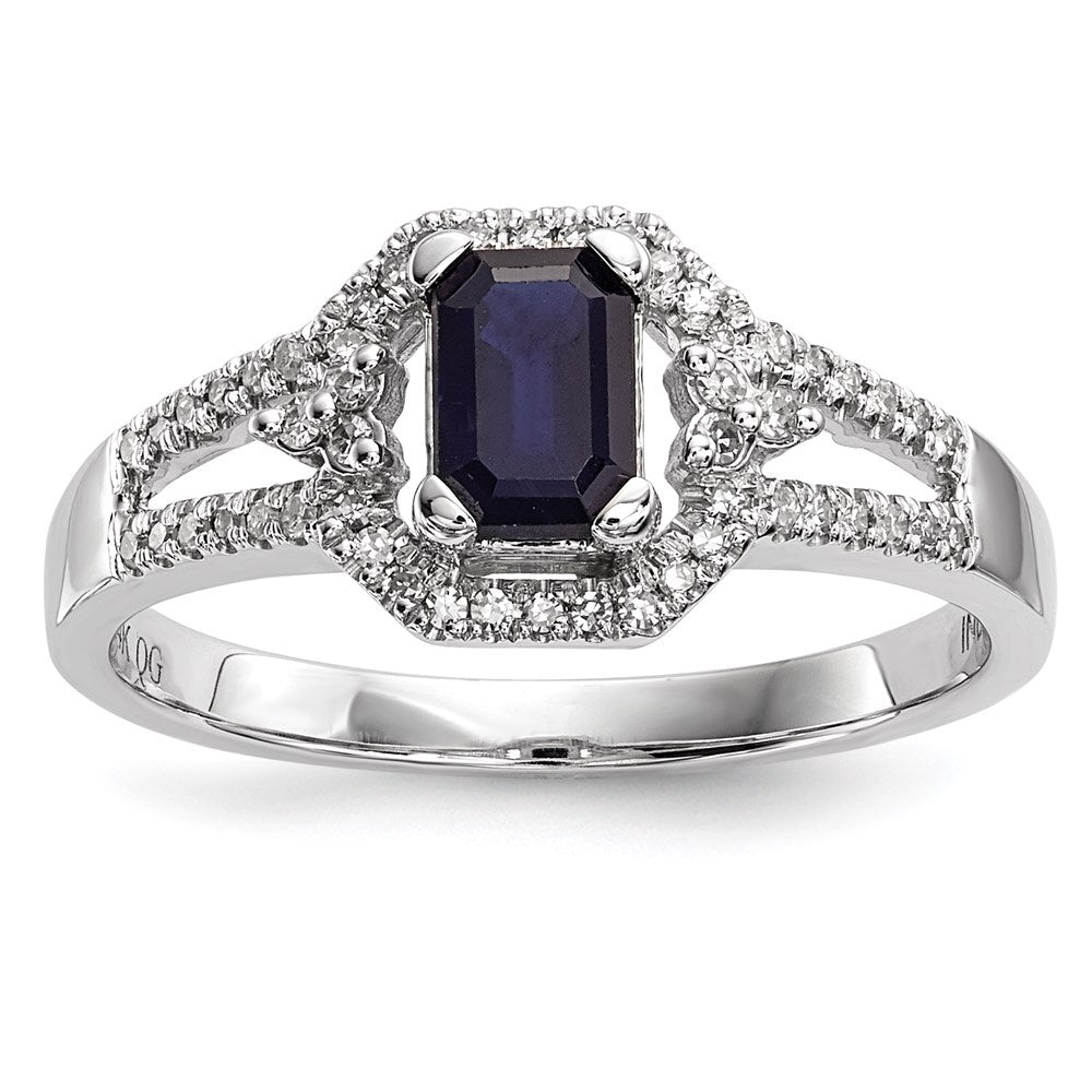 14K Weißgold Echt Diamant & Saphir Ring