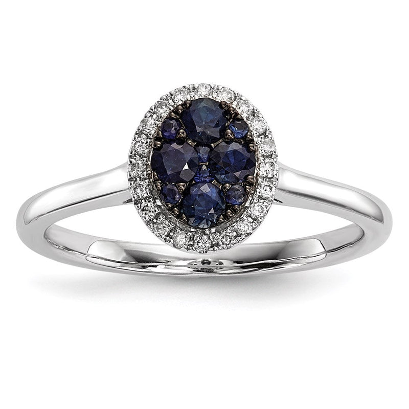 Ring aus 14K Weißgold mit Diamanten und blauen Saphiren