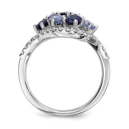 14K Weißgold Echt Diamant und Dunkel/light Blau Saphir Poliert Ring