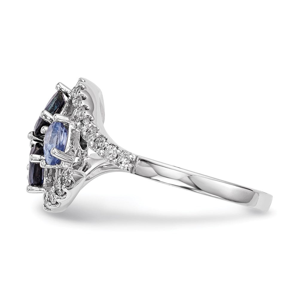 14K Weißgold Echt Diamant und Dunkel/light Blau Saphir Poliert Ring