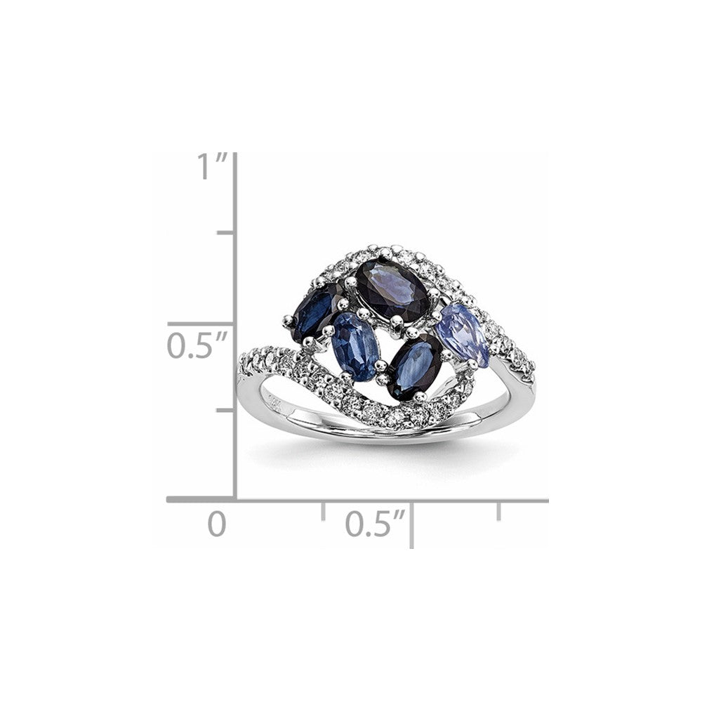 14K Weißgold Echt Diamant und Dunkel/light Blau Saphir Poliert Ring