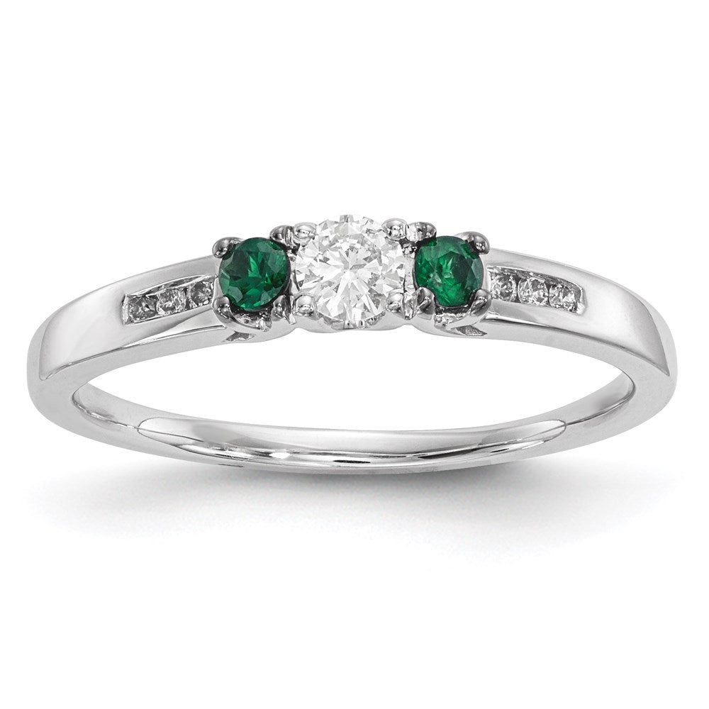 14K Weißgold Echt Diamant & Smaragd Ring