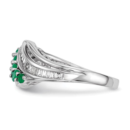 14K Weißgold Echt Diamant & Smaragd Ring