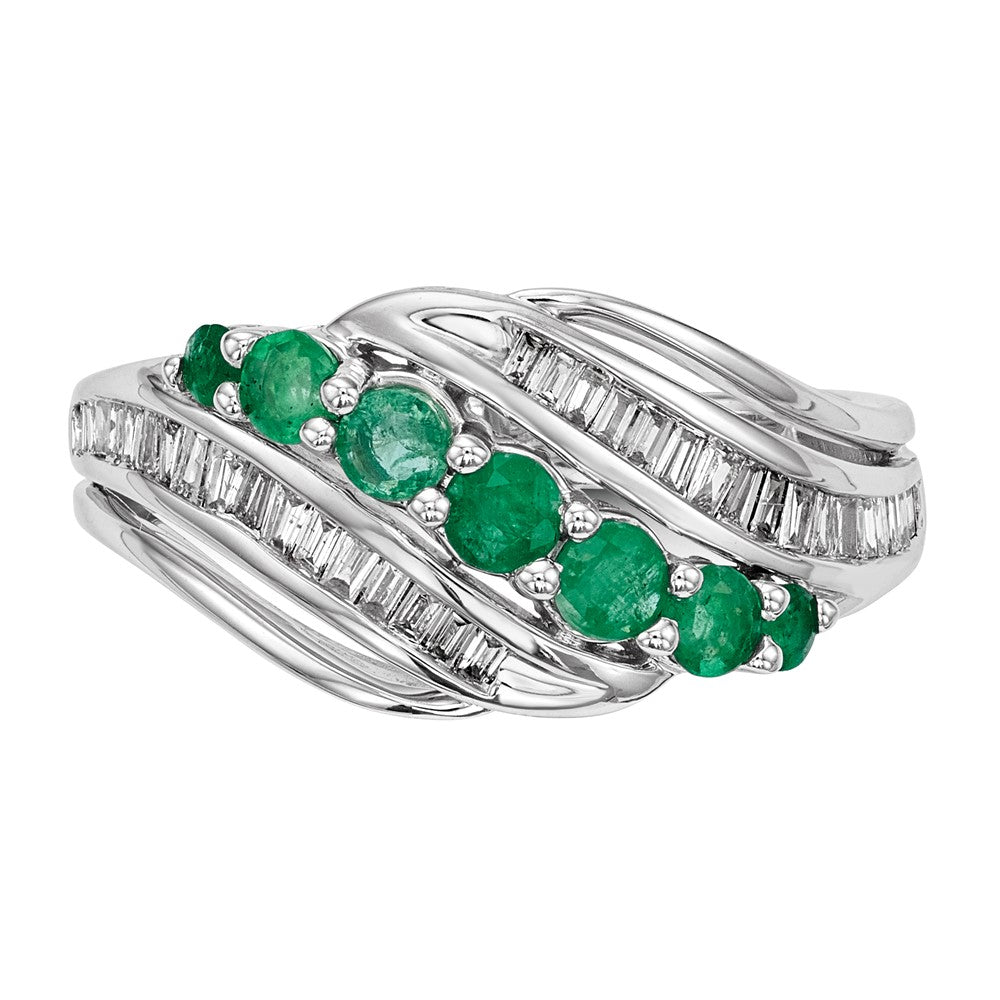 14K Weißgold Echt Diamant & Smaragd Ring