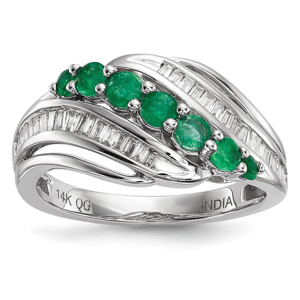 14K Weißgold Echt Diamant & Smaragd Ring
