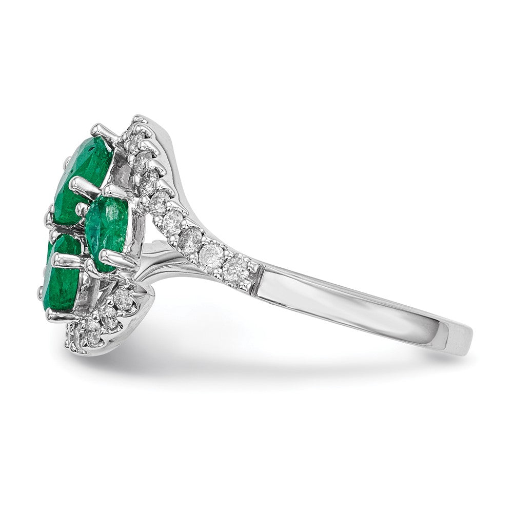 14K Weißgold Echt Diamant und Smaragd Poliert Ring