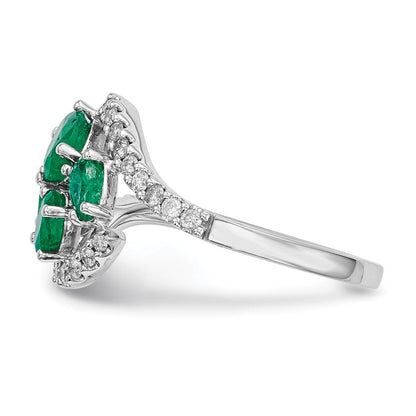 14K Weißgold Echt Diamant und Smaragd Poliert Ring
