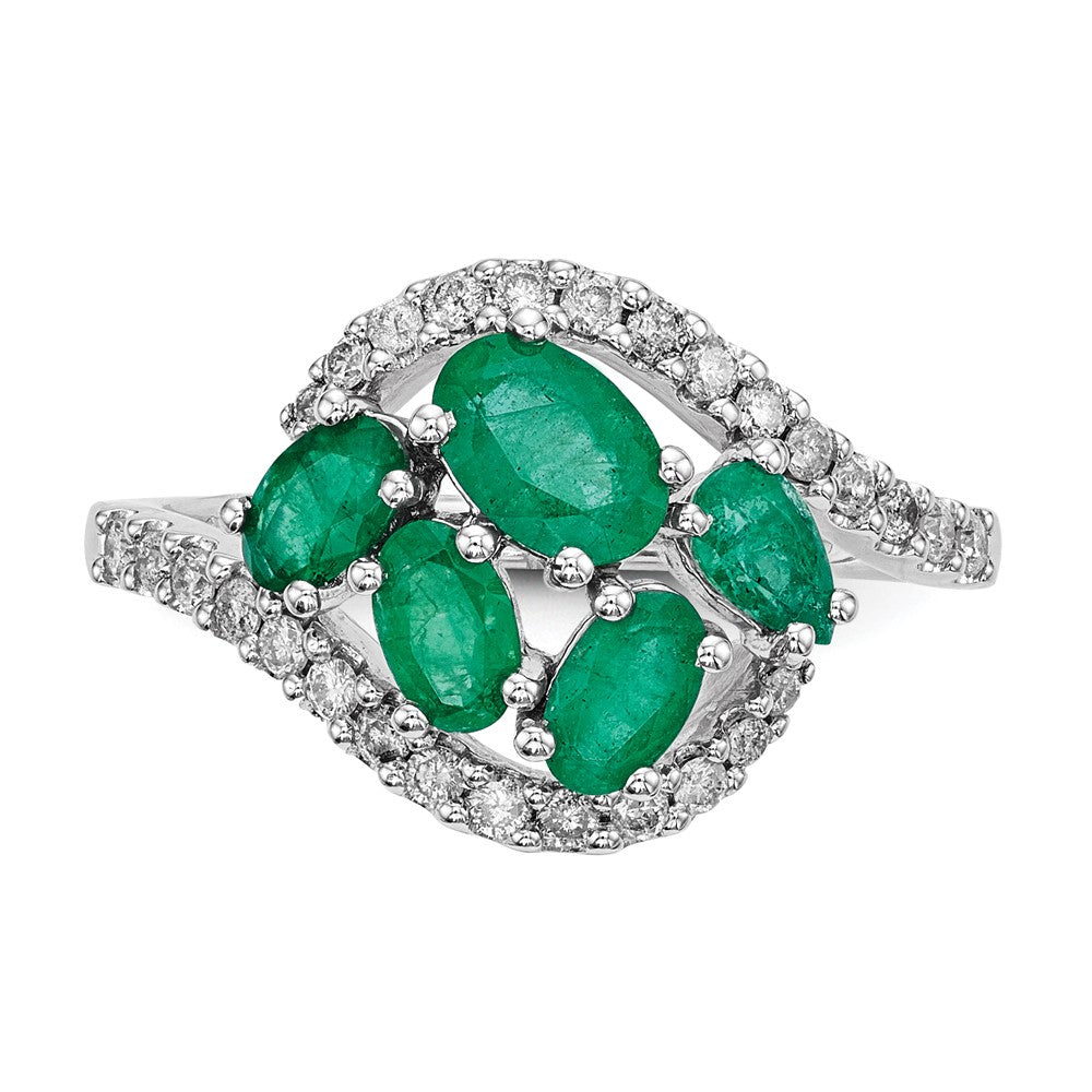 14K Weißgold Echt Diamant und Smaragd Poliert Ring