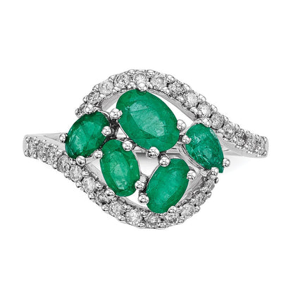 14K Weißgold Echt Diamant und Smaragd Poliert Ring