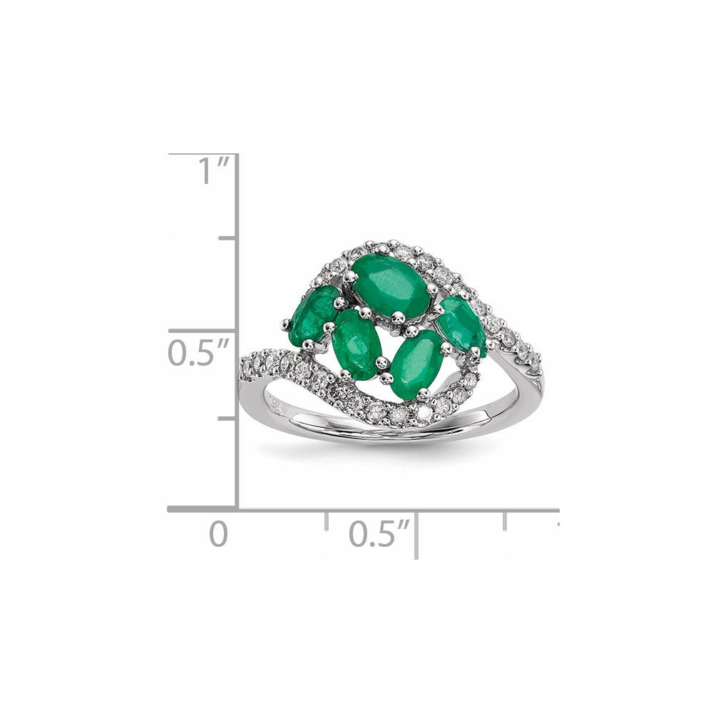 14K Weißgold Echt Diamant und Smaragd Poliert Ring
