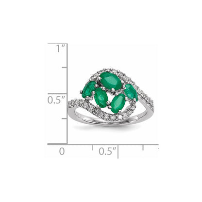 14K Weißgold Echt Diamant und Smaragd Poliert Ring