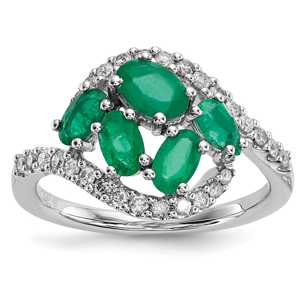 14K Weißgold Echt Diamant und Smaragd Poliert Ring