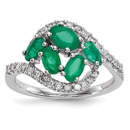 14K Weißgold Echt Diamant und Smaragd Poliert Ring