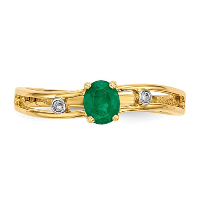 14K Gold mit Smaragd & Echt Diamant Ring