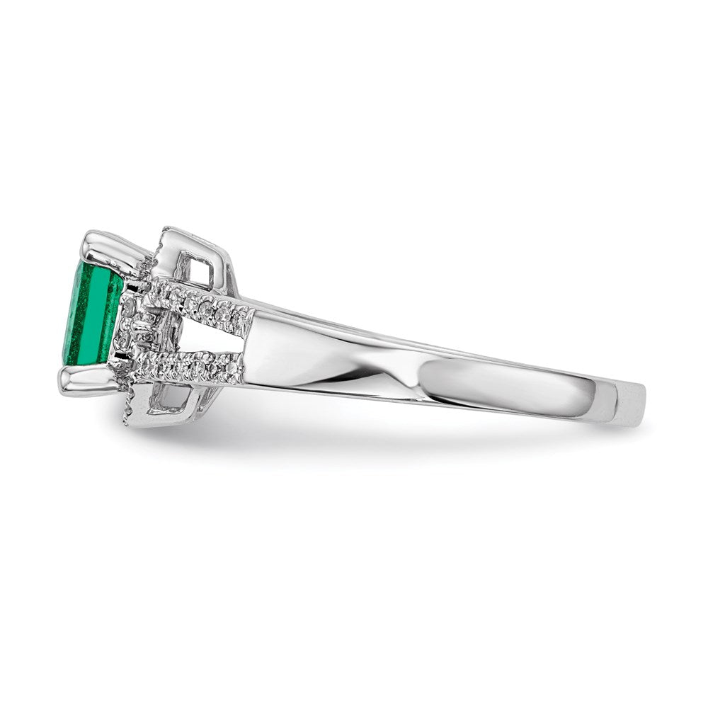 14K Weißgold Echt Diamant & Smaragd Ring
