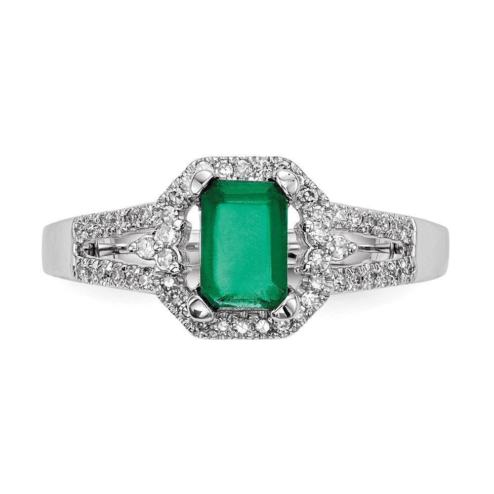 14K Weißgold Echt Diamant & Smaragd Ring