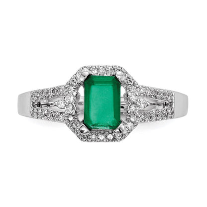 14K Weißgold Echt Diamant & Smaragd Ring