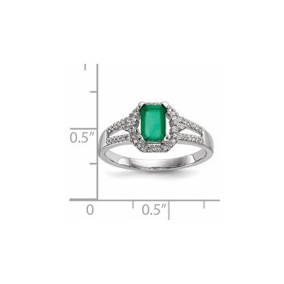 14K Weißgold Echt Diamant & Smaragd Ring