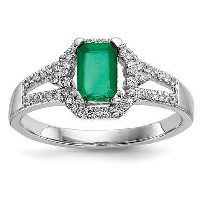 14K Weißgold Echt Diamant & Smaragd Ring
