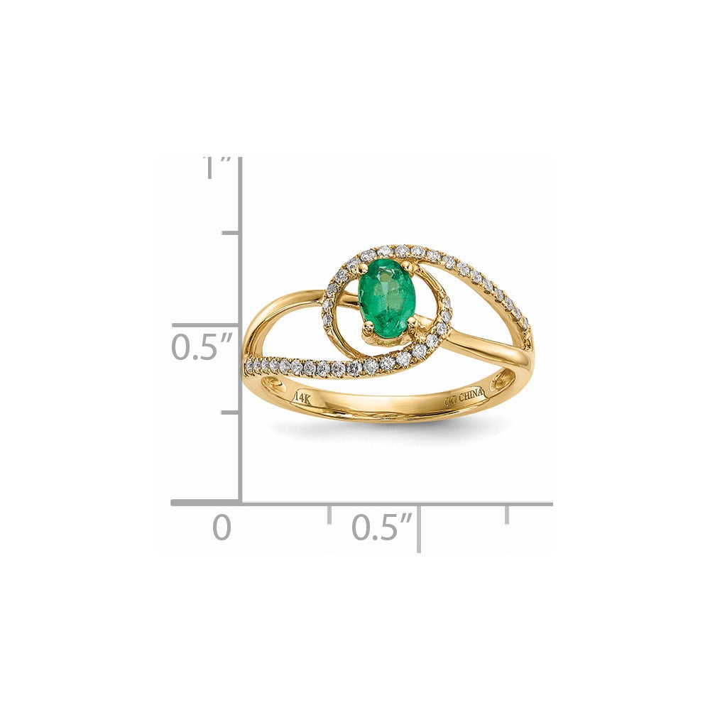14K Gold mit Smaragd & Echt Diamant Ring