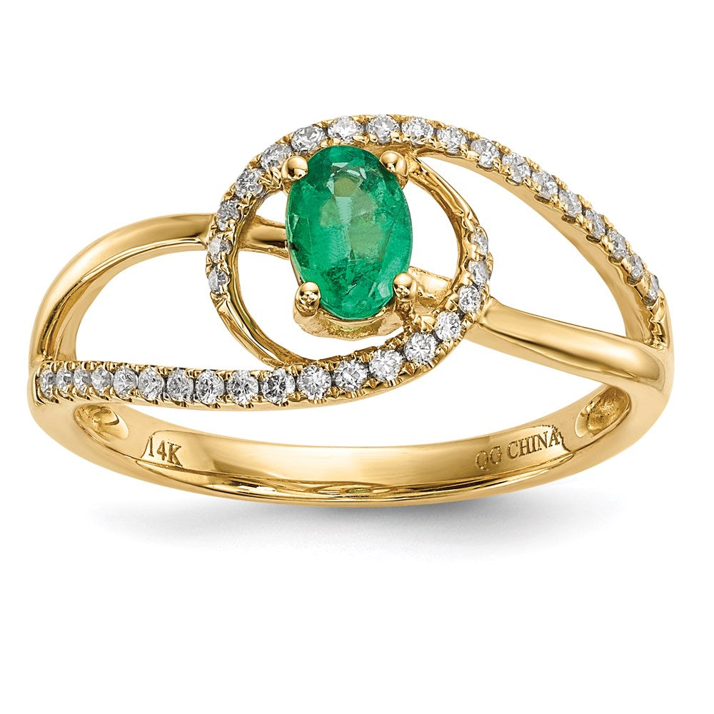 14K Gold mit Smaragd & Echt Diamant Ring