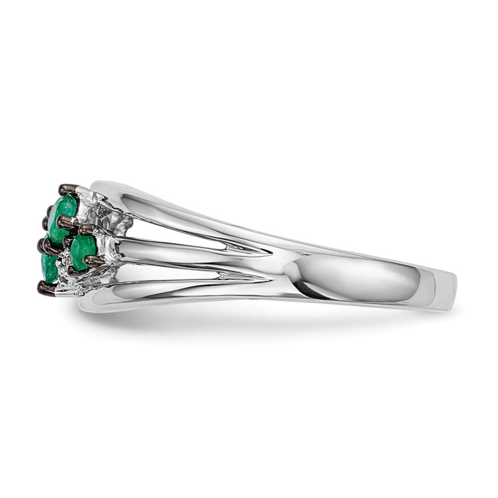 14K Weißgold Echt Diamant und Smaragd Poliert Ring