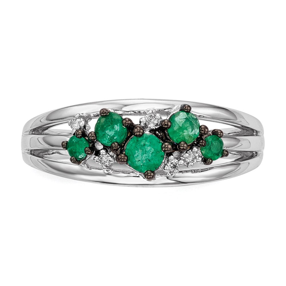 14K Weißgold Echt Diamant und Smaragd Poliert Ring