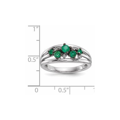 14K Weißgold Echt Diamant und Smaragd Poliert Ring
