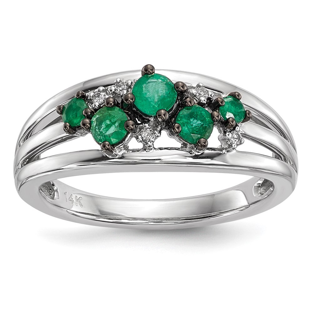 14K Weißgold Echt Diamant und Smaragd Poliert Ring
