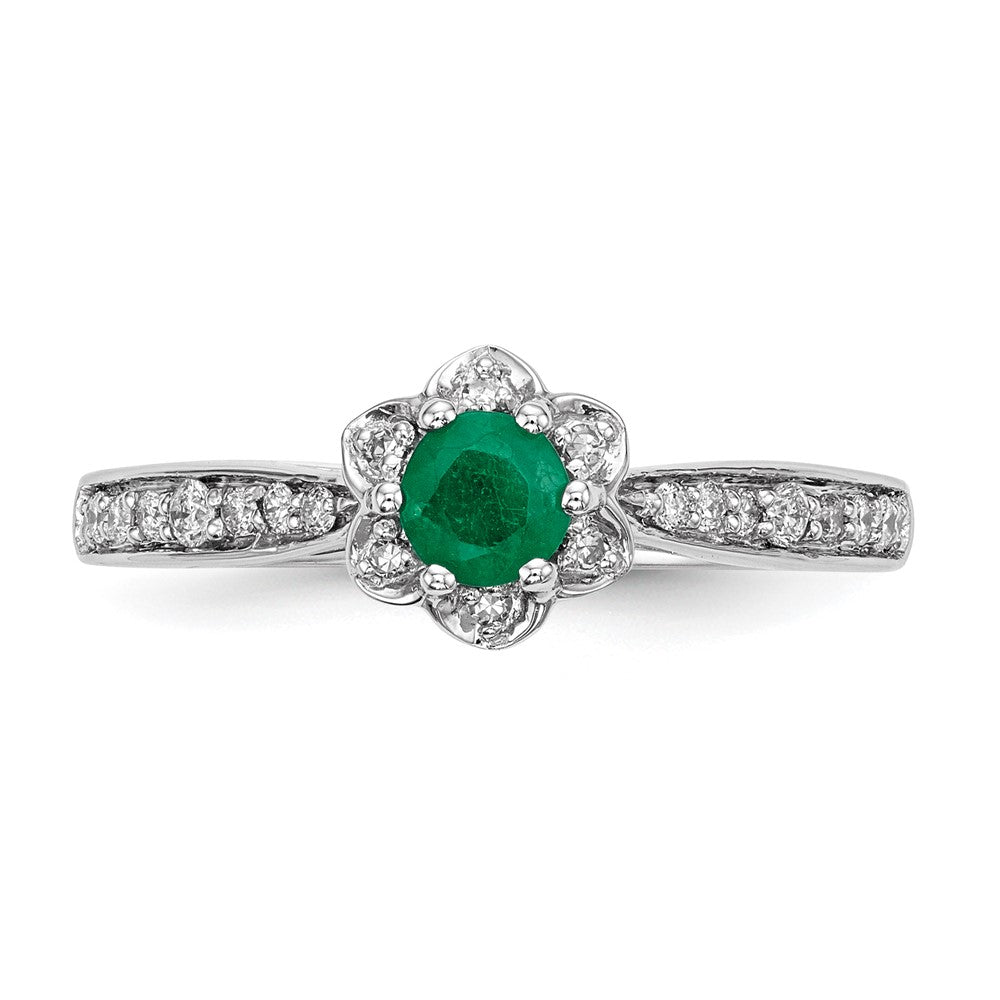 14K Weißgold Echt Diamant & Smaragd Ring