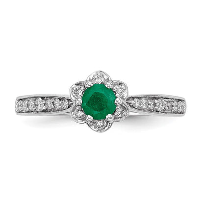 14K Weißgold Echt Diamant & Smaragd Ring