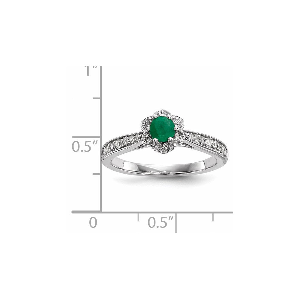 14K Weißgold Echt Diamant & Smaragd Ring