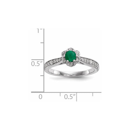 14K Weißgold Echt Diamant & Smaragd Ring