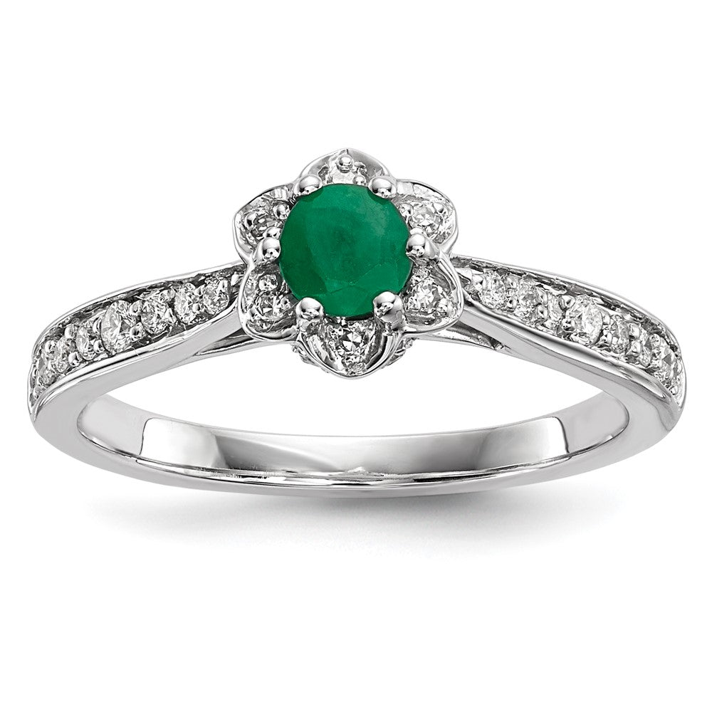 14K Weißgold Echt Diamant & Smaragd Ring