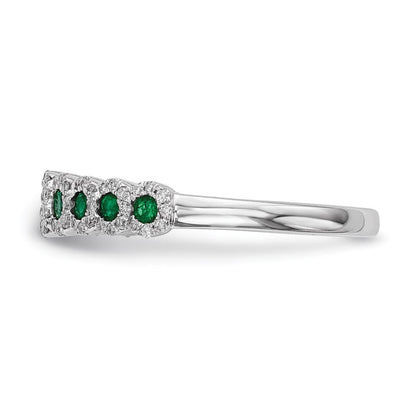 14K Weißgold Echt Diamant und Smaragd Poliert Ring