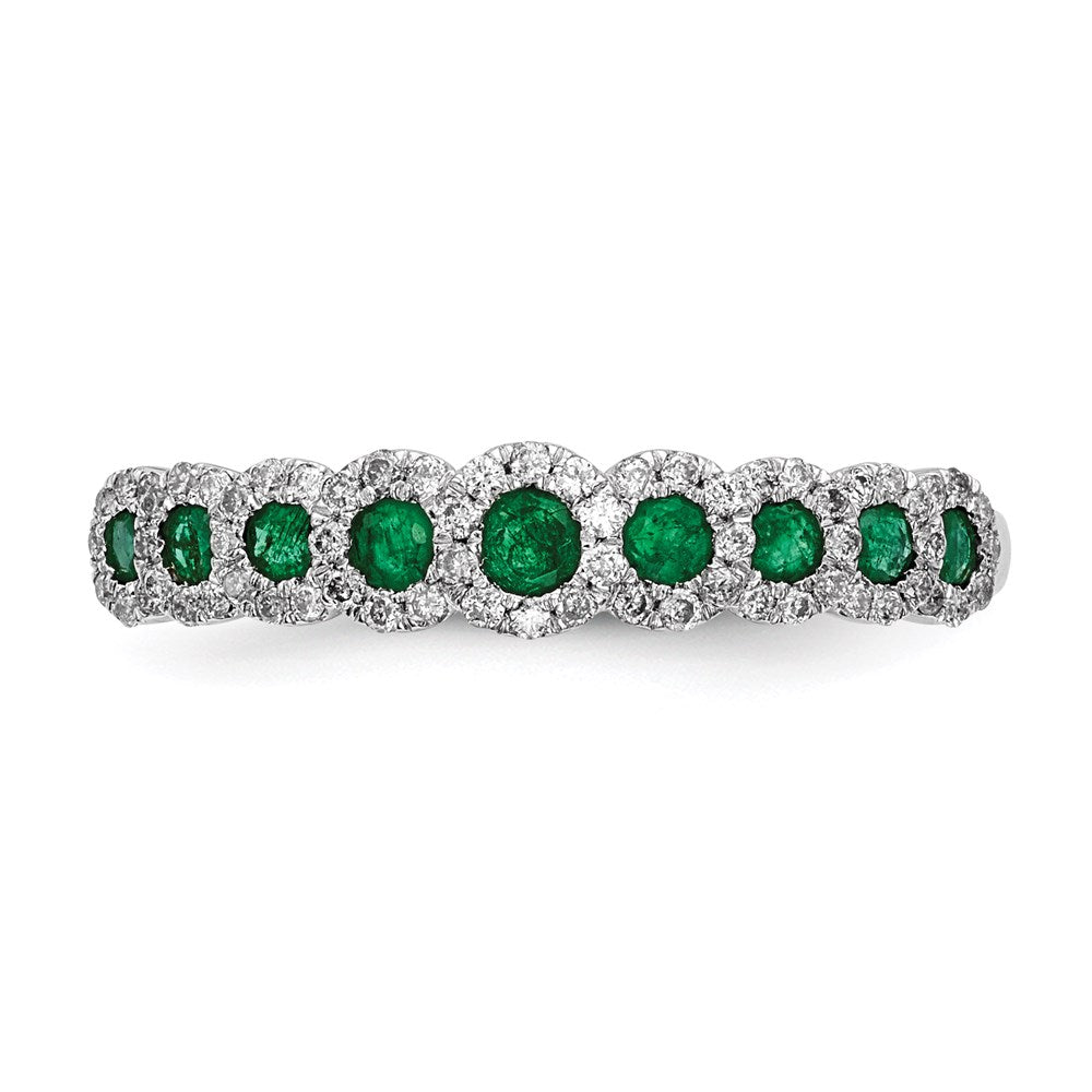 14K Weißgold Echt Diamant und Smaragd Poliert Ring