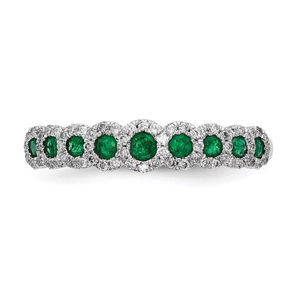14K Weißgold Echt Diamant und Smaragd Poliert Ring