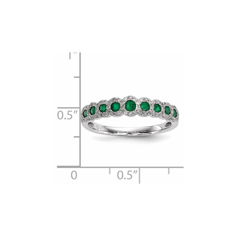 14K Weißgold Echt Diamant und Smaragd Poliert Ring