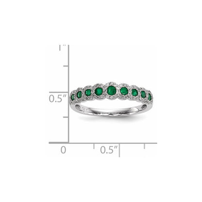 14K Weißgold Echt Diamant und Smaragd Poliert Ring