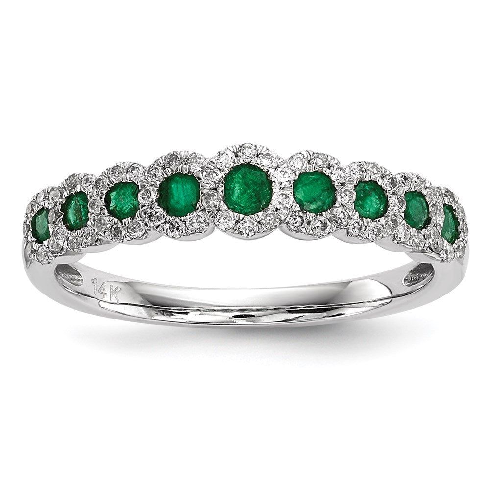 14K Weißgold Echt Diamant und Smaragd Poliert Ring