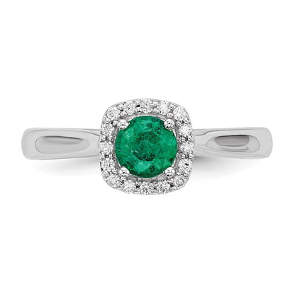 14K Weißgold Echt Diamant & Smaragd Ring
