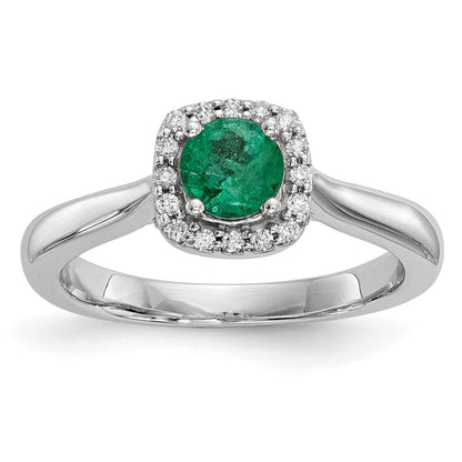 14K Weißgold Echt Diamant & Smaragd Ring