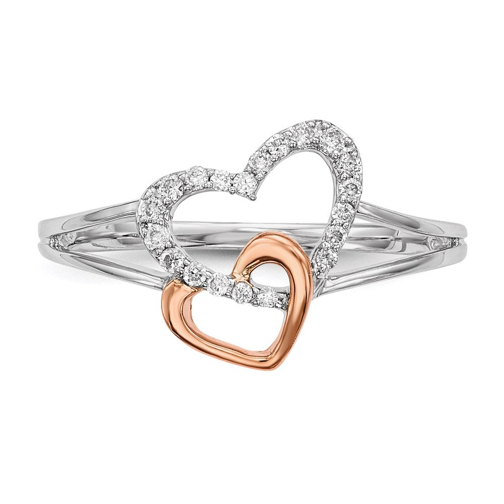 14K Weiß-/Roségold Ring mit echten Diamanten
