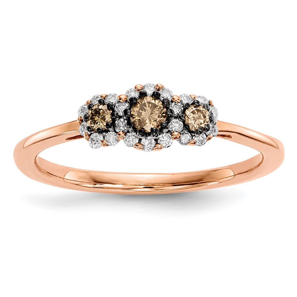 14K Roségold Ring mit weißen/champagnerfarbenen echten Diamanten