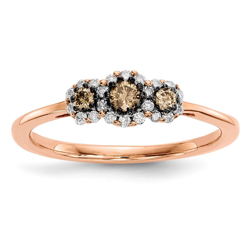 14K Roségold Ring mit weißen/champagnerfarbenen echten Diamanten
