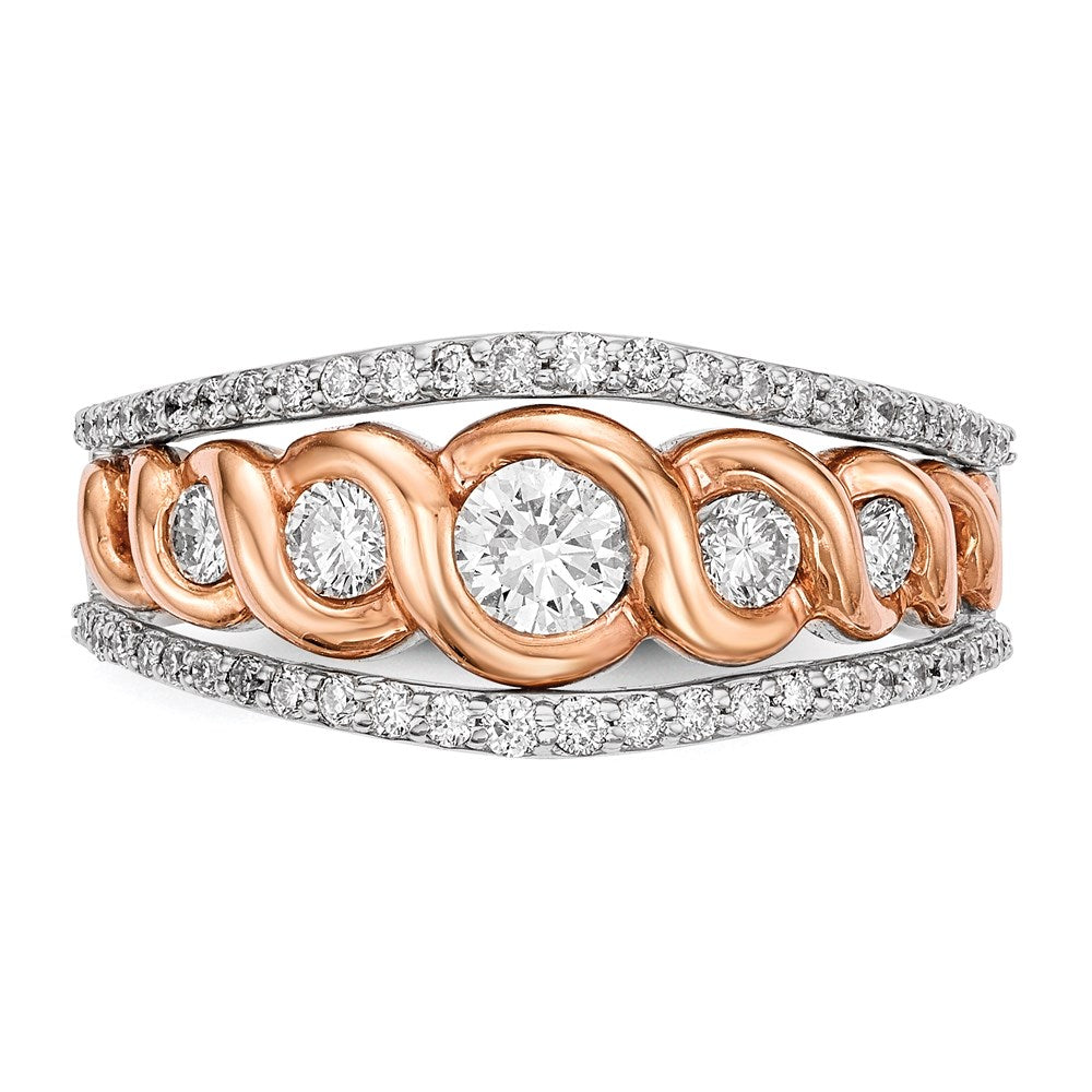 14K Weiß-/Roségold Ring mit echten Diamanten