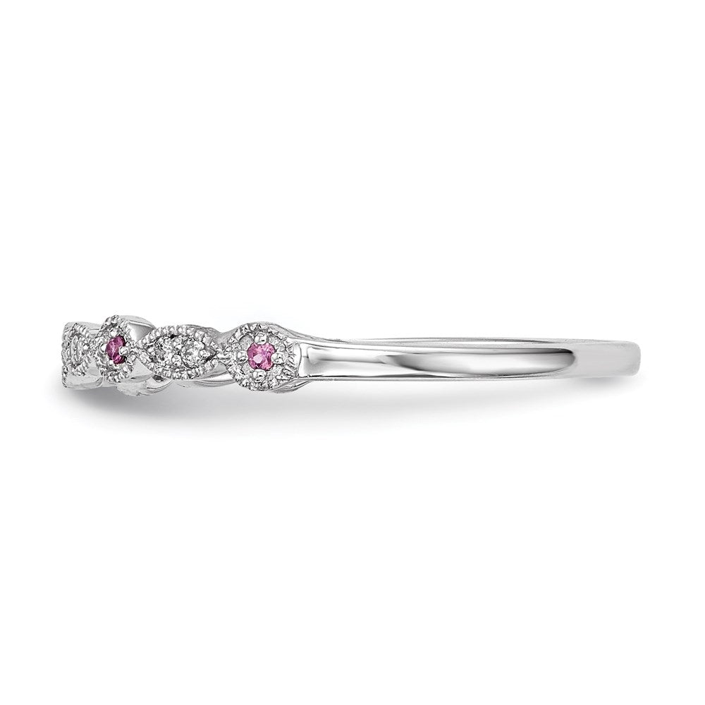 14K Weißgold Echt Diamant & Rosa Saphir Ring
