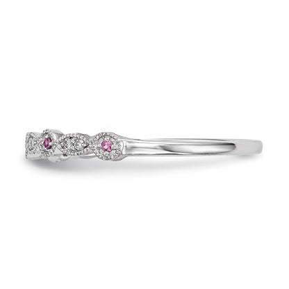 14K Weißgold Echt Diamant & Rosa Saphir Ring